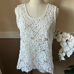 LOFT 100% cotton lace sleeveless sheer shirt